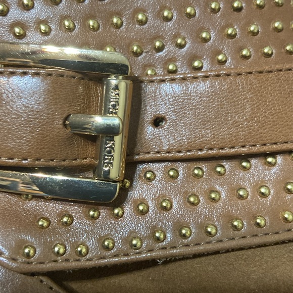 Michael Kors Ankle Boots Suede Tan/Brown w/ankle wrap straps & Gold Metal Studs - Picture 12 of 14